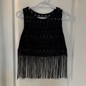 Black Fringe Sleeveless Top